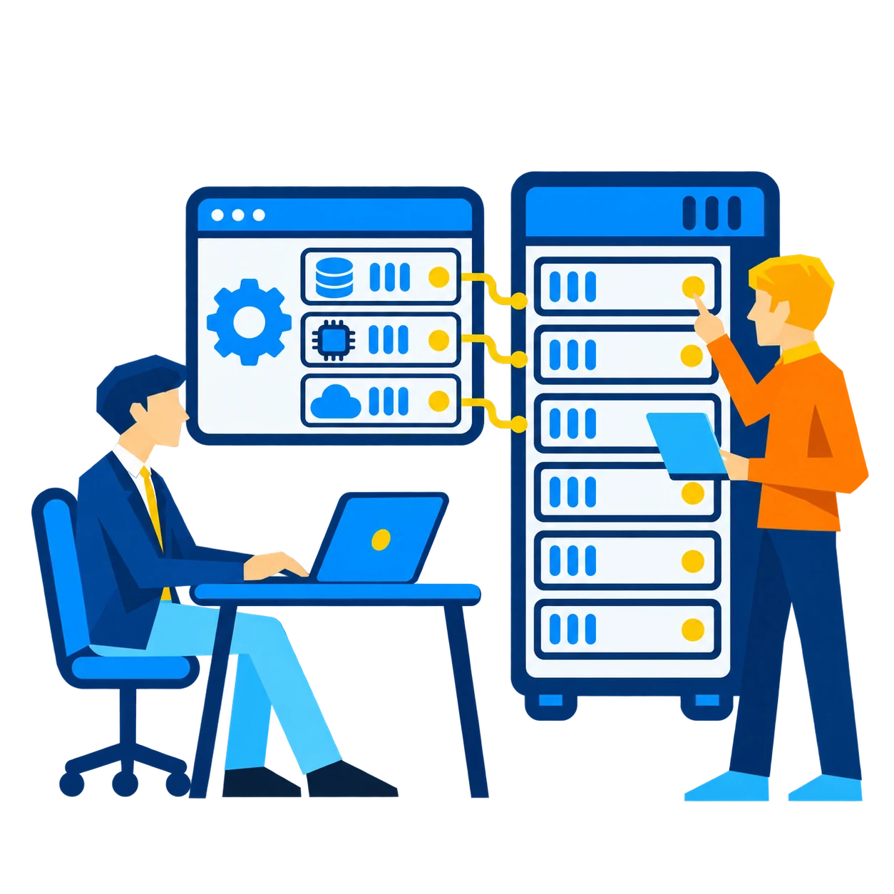 Клиент и специалист Serv-Tech вместе настраивают серверную инфраструктуру